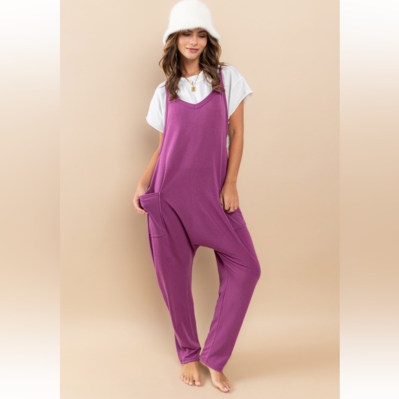 Boho Solid Harem Knit Jumpsui - Picture 3 of 5